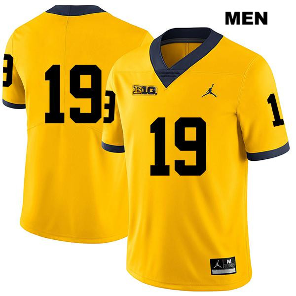 Men's NCAA Michigan Wolverines Mike Sainristil #19 No Name Yellow Jordan Brand Authentic Stitched Legend Football College Jersey WM25B88LO